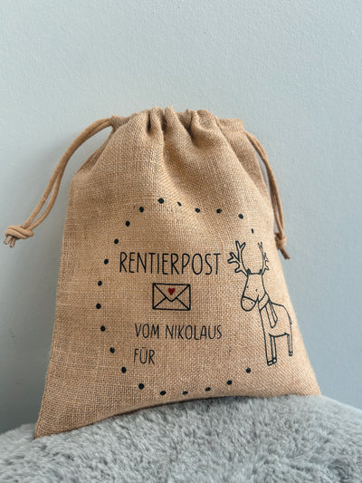 Rentierpost | Jute-Geschenksack für Nikolaus oder Weihnachten [individualisierbar/personalisierbar]