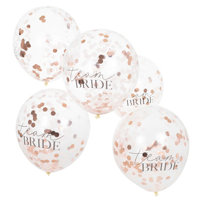 Konfetti Luftballons "Roségold" | "Team Bride" | JGA Partyzubehör | 5 Stück