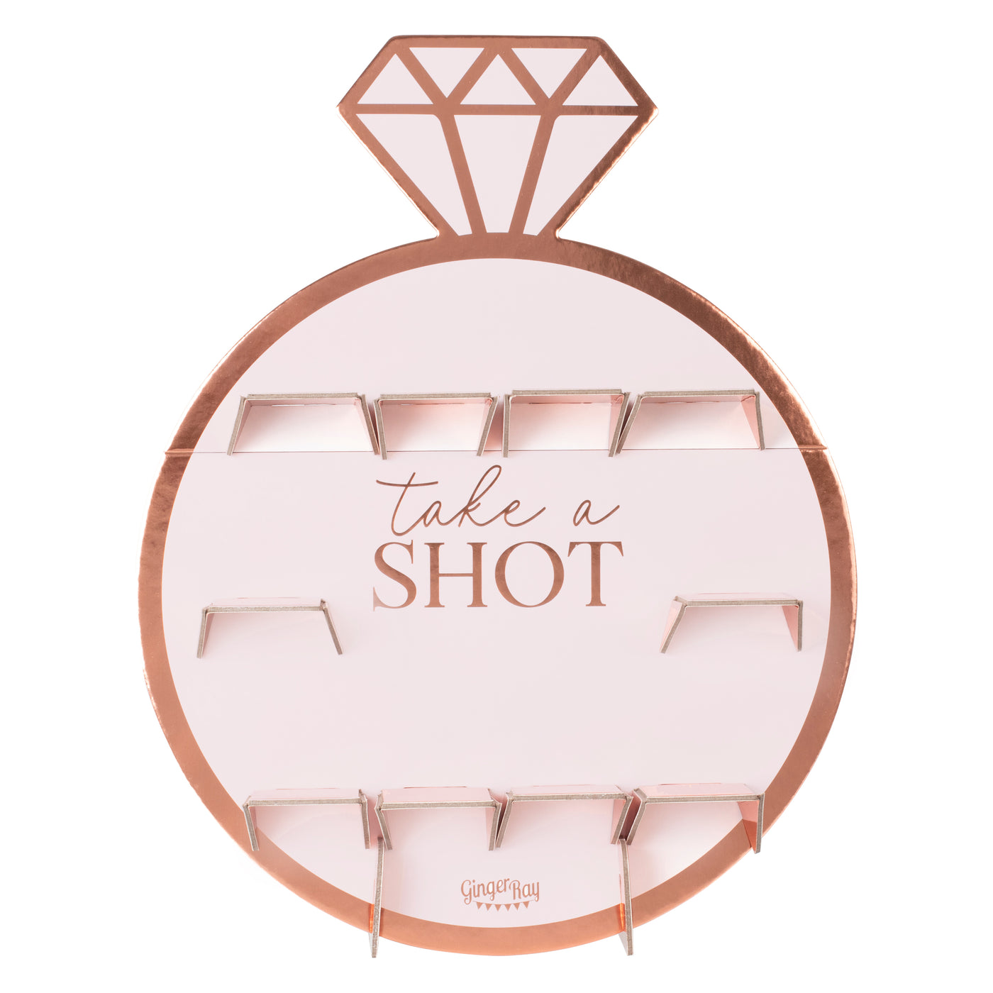 Shot-Wall Design "Roségold" | Deko-Wand für Shot-Becher | Diamantring "Take a Shot" | JGA Partydekoration