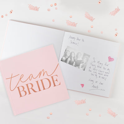 JGA Gästebuch aus Samt Design "Roségold" | "Team Bride" | JGA Partyzubehör