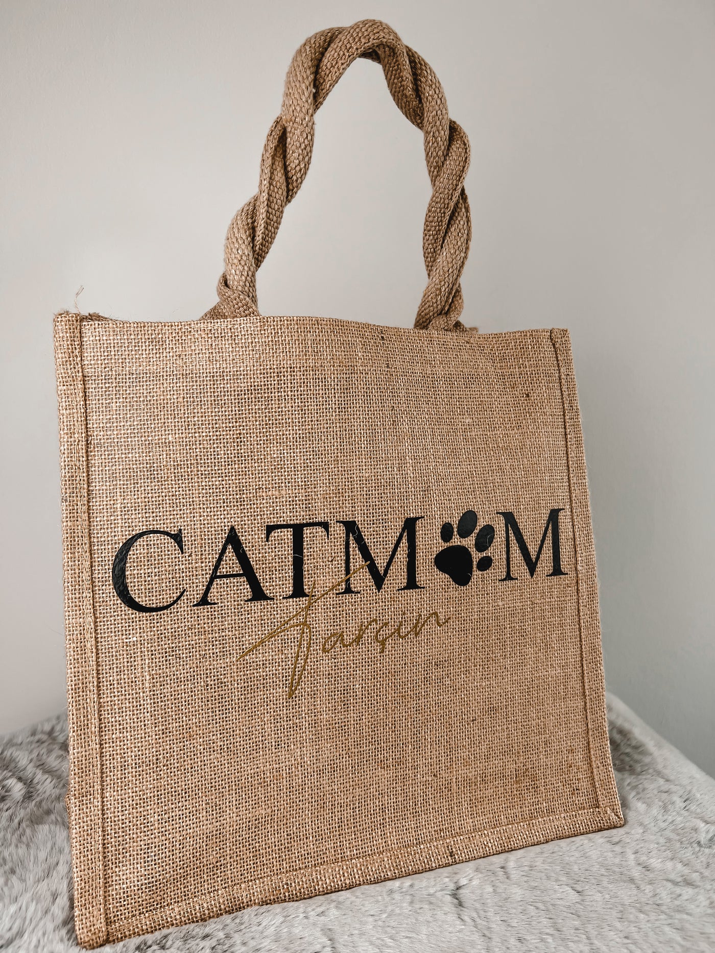 Jute-Geschenktasche / Jute-Shopper Design "Pfötchen" | Shopping Bag für Tierliebhaber [individualisierbar / personalisierbar]