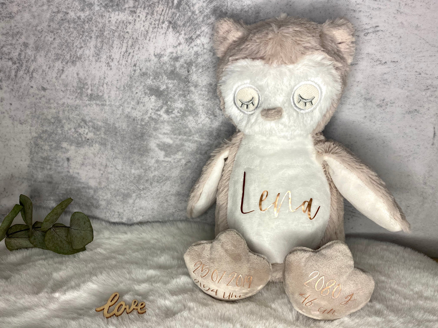 Plüschtier Design "Baby Owl" | Kuscheltier mit Namen & Geburtsdaten [individualisierbar / personalisierbar]