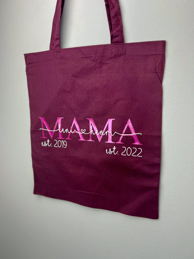 Stoffbeutel Design "MAMA EST" ⎟Stoffbeutel mit Kindername(n) und -geburtsdaten [personalisierbar⎟individualisierbar]