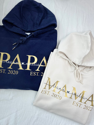 2-er Sparset | MOM & DAD EST Hoodies | Partner-Pullover für Eltern [personalisierbar / individualisierbar]