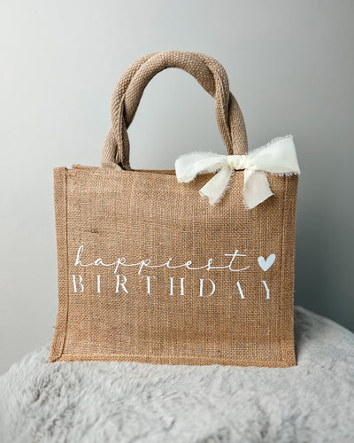 Jute-Geschenktasche / Jute-Shopper Design "Happiest Birthday" | Shopping Bag [individualisierbar]