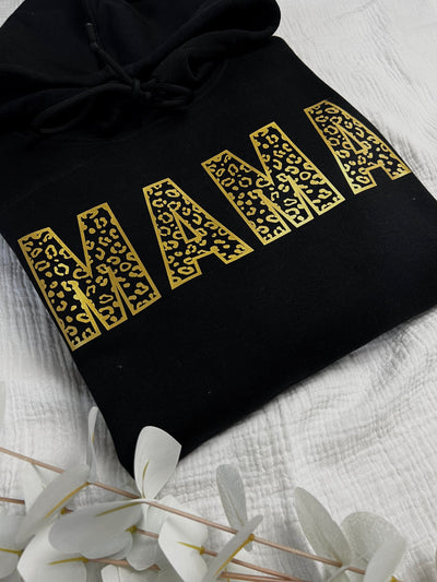 Damen Hoodie Design „Wild MAMA“ | MAMA Pulli mit Leoprint | Partnerlook Hoodie MAMA & MINI | [individualisierbar]