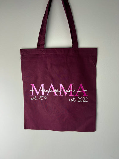 Stoffbeutel Design "MAMA EST" ⎟Stoffbeutel mit Kindername(n) und -geburtsdaten [personalisierbar⎟individualisierbar]