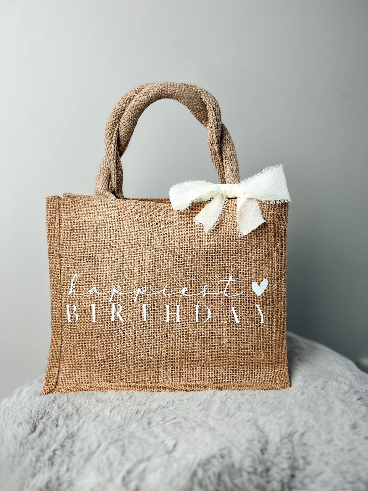 Jute-Geschenktasche / Jute-Shopper Design "Happiest Birthday" | Shopping Bag [individualisierbar]