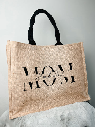 Jute-Geschenktasche / Jute-Shopper Design "MOM + Kind(er)" | Jutetasche für Mamas [personalisierbar / individualisierbar]