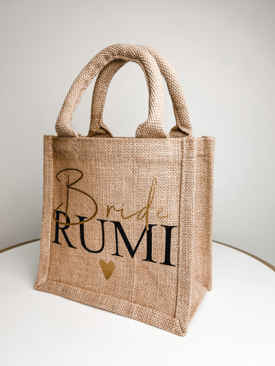 Jute-Geschenktasche / Jute-Shopper Design "JGA" | Jute Bag für die Braut und Brautmädels | Geschenke für Bride to be, Trauzeugin, Brautjungfern, Team Bride [individualisierbar / personalisierbar]