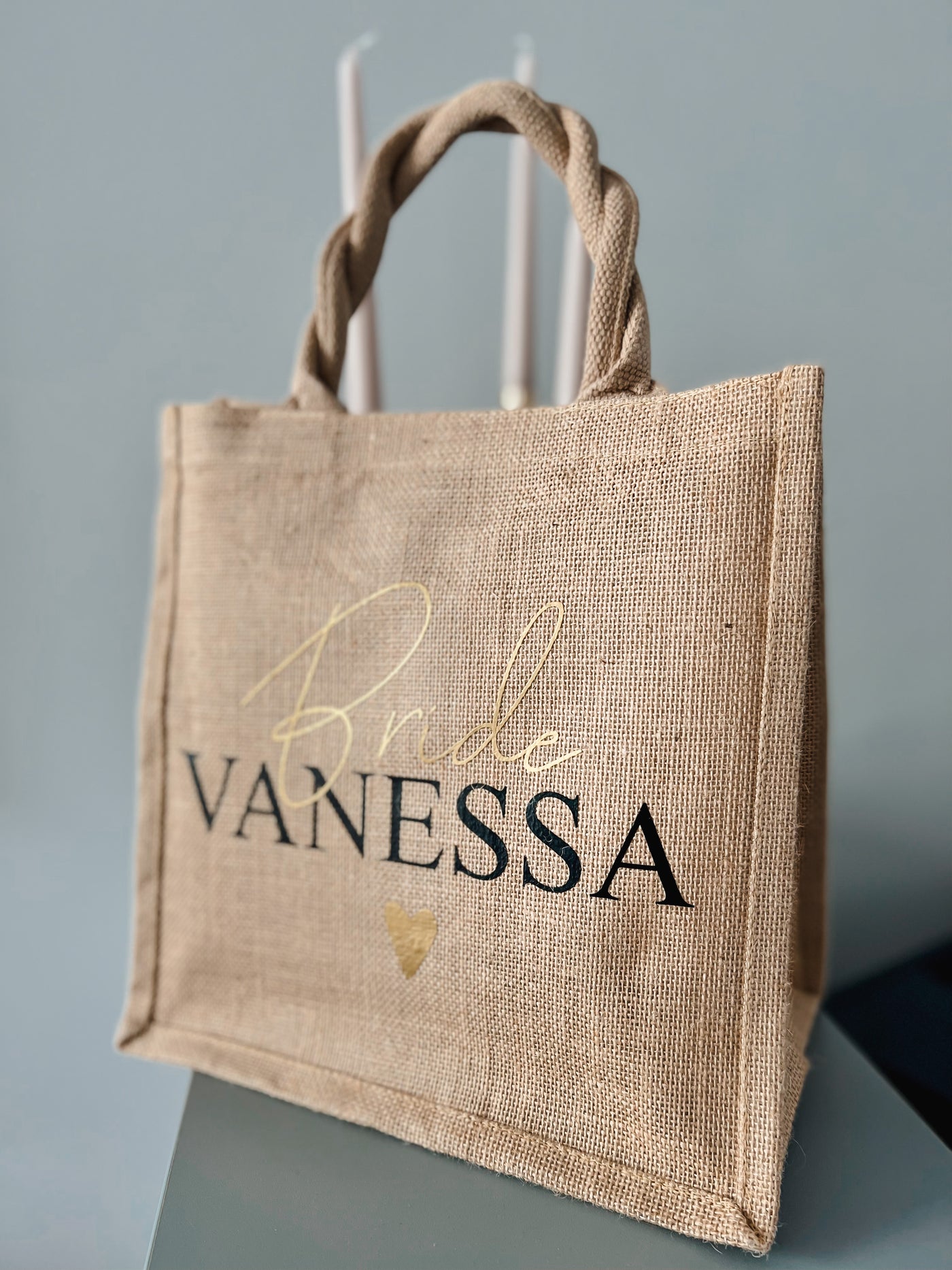 Jute-Geschenktasche / Jute-Shopper Design "JGA" | Jute Bag für die Braut und Brautmädels | Geschenke für Bride to be, Trauzeugin, Brautjungfern, Team Bride [individualisierbar / personalisierbar]