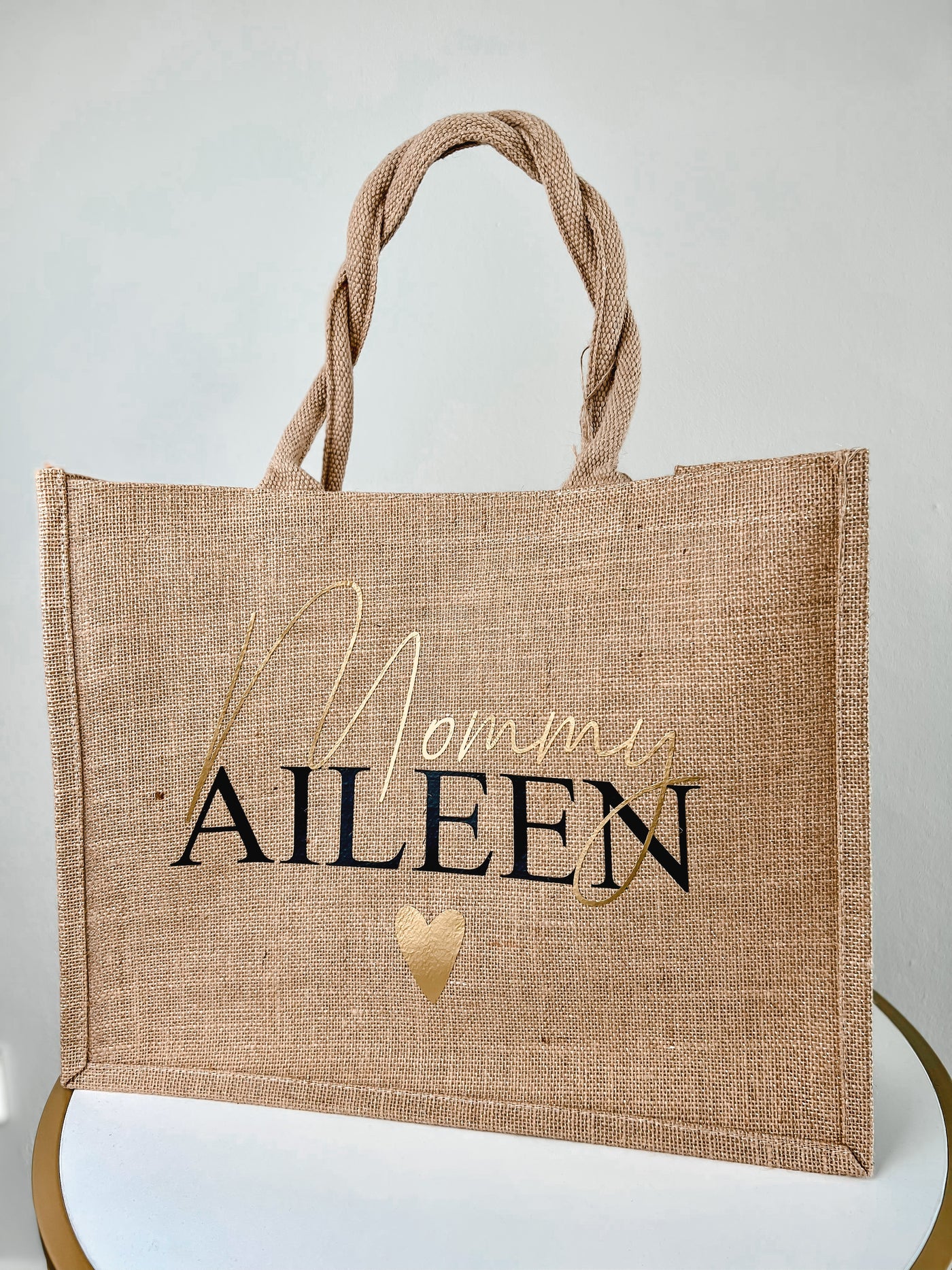 Jute-Geschenktasche / Jute-Shopper Design "Mommy & Name" | Shopping Bag für Mamas und werdende Mütter | Geschenke für Mamas [individualisierbar / personalisierbar]