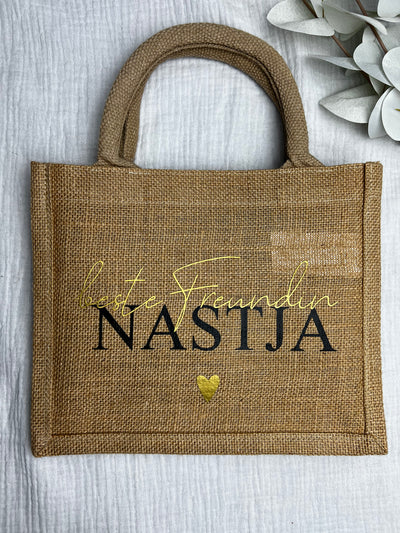 Jute-Geschenktasche / Jute-Shopper Design "beste Freundin" | Shopping Bag für Deinen Lieblingsmenschen | Geschenke für die beste Freundin [individualisierbar / personalisierbar]